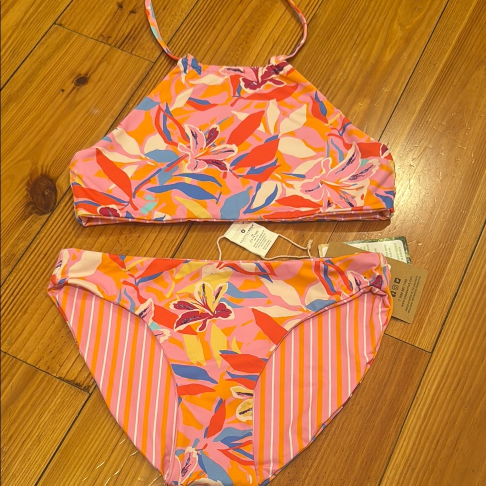 Snapper Rock Pink and Orange Bikini Set with Energetic Design